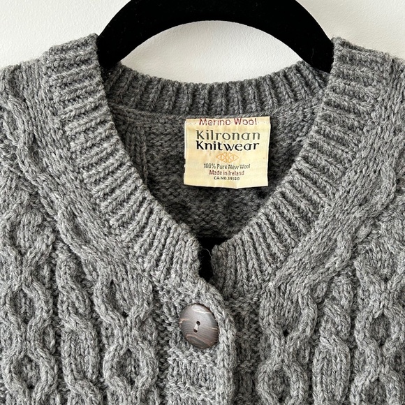 Kilronan Knitwear 100% Pure Merino Wool Gray Cardigan Made In Ireland - Picture 6 of 16